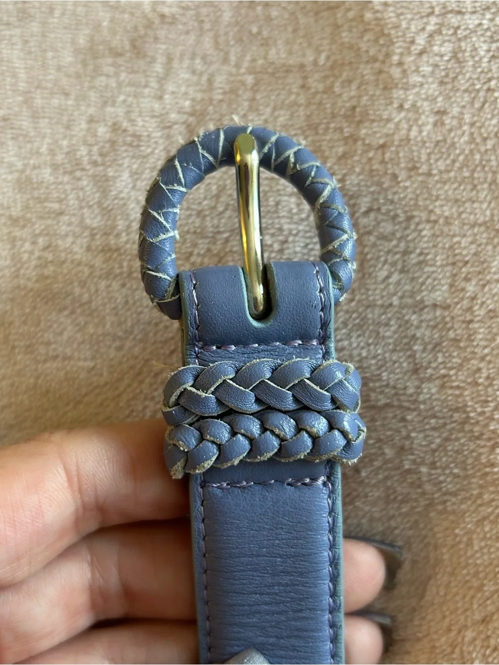 Talbots vintage periwinkle leather belt with braided buckle and loop size M